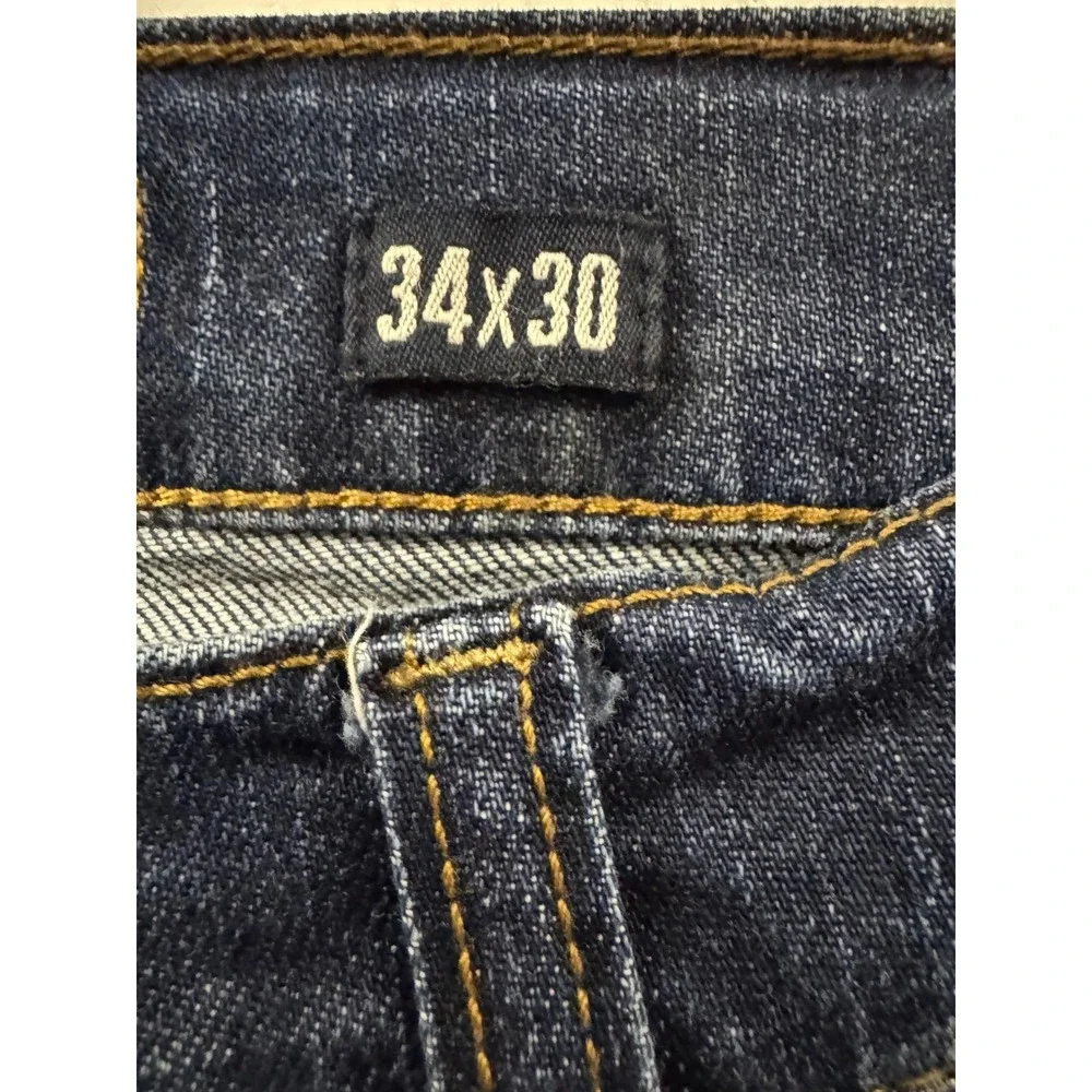 LAZER Mens 34x30 Blue Wash‎ Distressed Denim Jeans Straight Fit